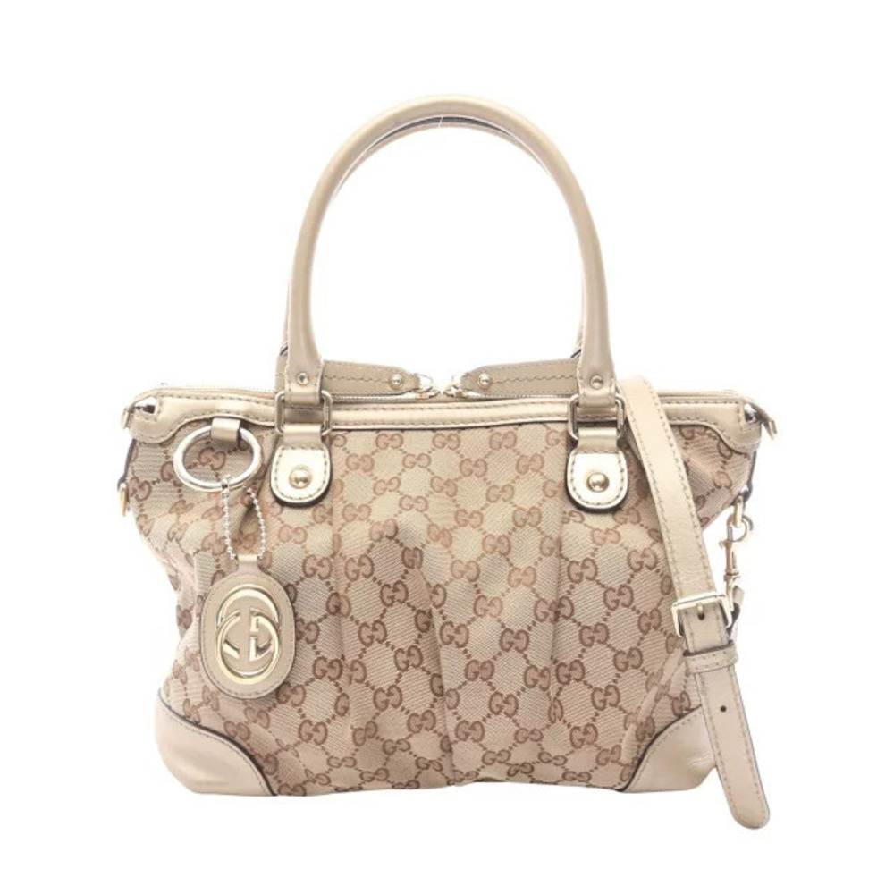 Gucci Sukey GG Canvas Handbag Leather Beige Cream Gold Tone